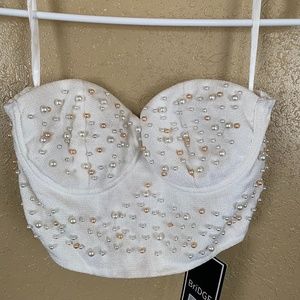 bridge faux pearl embellished bustier top
